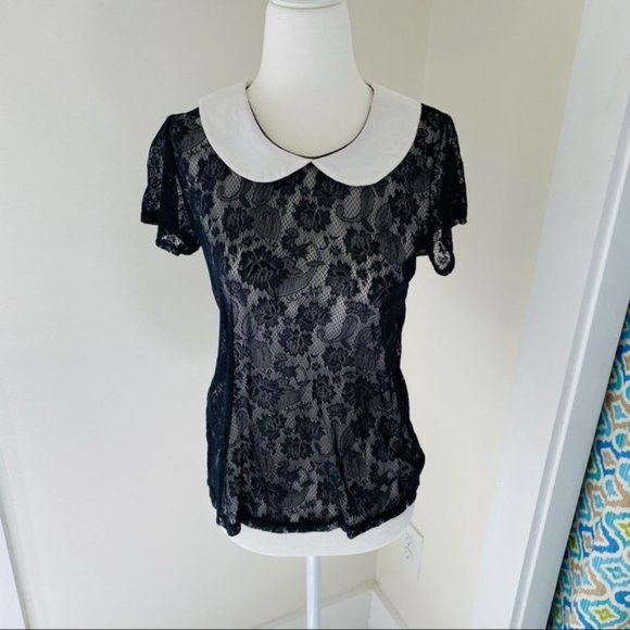 Urban Outfitters Pins and Needles Contrast Collar Lace Tee (size S) - Picture 3 of 10